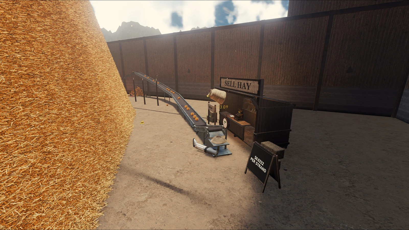 Conveyor carrying hay to the selling station in Find The Needle
